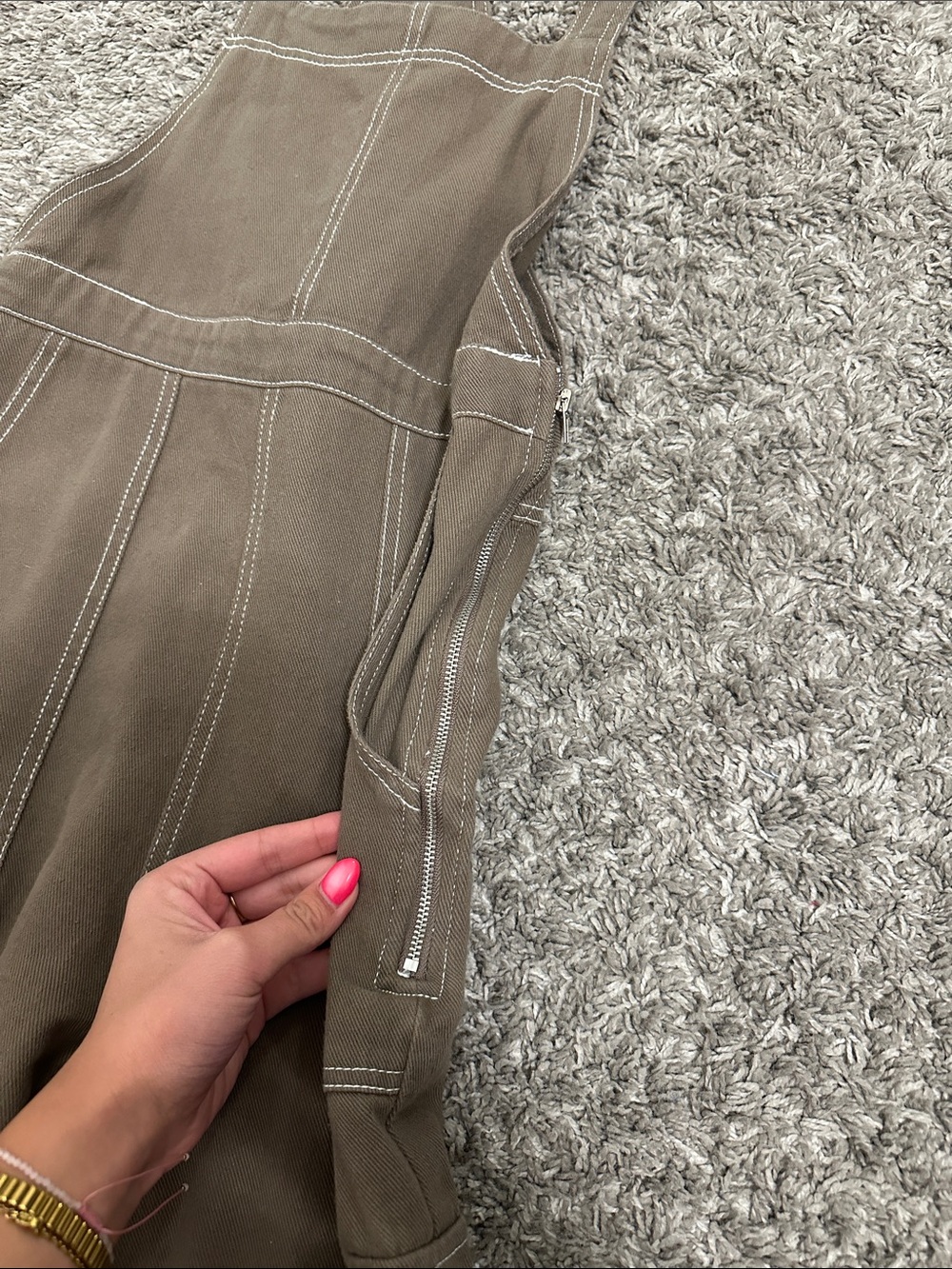 Blue Blush Olive Brown Cargo Overalls Jumpsuit - Picture 3 of 4